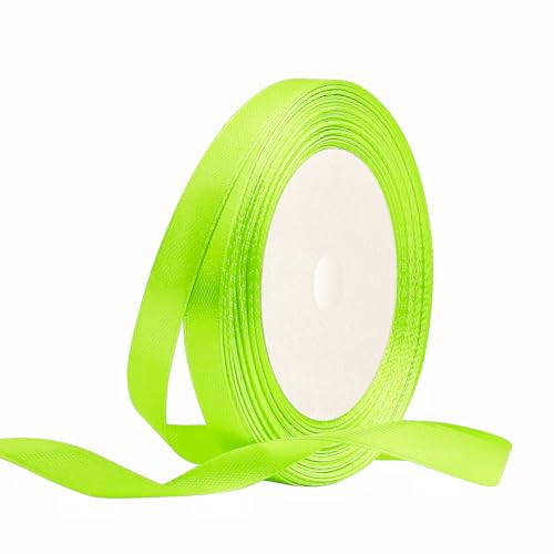 Geschenkband Neon Grün 10mm x 23m Satinband Neon Grün Schleifenband Geschenkband Satinbänder für Geschenkverpackungen, Basteln, DIY, Nähen, Brautparty-Dekoration, Christbaumschmuck von DekoBander