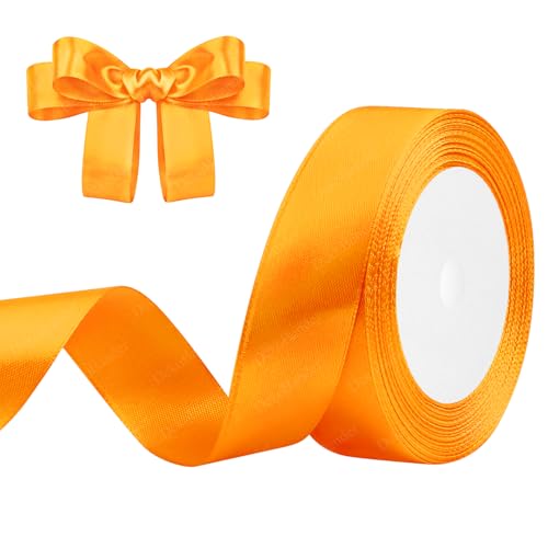 Geschenkband Orange 25mm x 23m Satinband Orange Schleifenband Geschenkband Satinbänder für Geschenkverpackungen, Basteln, DIY, Nähen, Brautparty-Dekoration, Christbaumschmuck von DekoBander