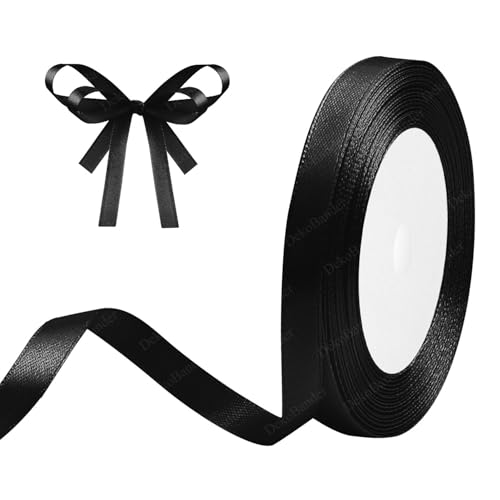 Geschenkband Schwarz 10mm x 23m Satinband Schwarz Schleifenband Geschenkband Satinbänder für Geschenkverpackungen, Basteln, DIY, Nähen, Brautparty-Dekoration, Christbaumschmuck von DekoBander