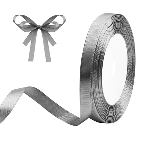 Geschenkband Silber 10mm x 23m Satinband Silber Schleifenband Geschenkband Satinbänder für Geschenkverpackungen, Basteln, DIY, Nähen, Brautparty-Dekoration, Christbaumschmuck von DekoBander