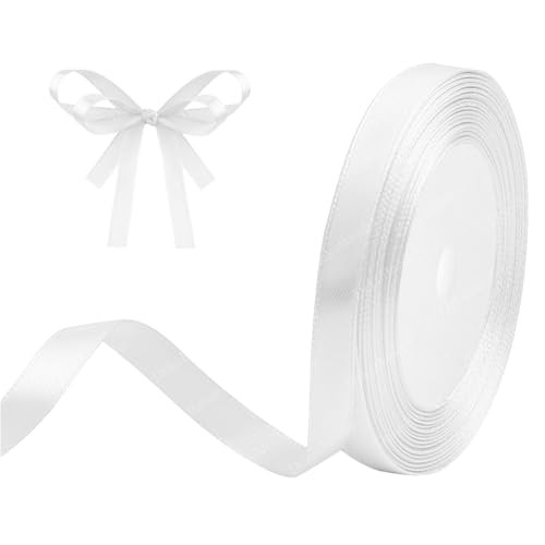 Geschenkband Weiß 10mm x 23m Satinband Weiss Schleifenband Geschenkband Satinbänder für Geschenkverpackungen, Basteln, DIY, Nähen, Brautparty-Dekoration, Christbaumschmuck von DekoBander