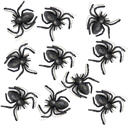 10 Stück Spinnen aus Plastik in Schwarz 3x3cm Halloween-Dekorationen von DekoHaus
