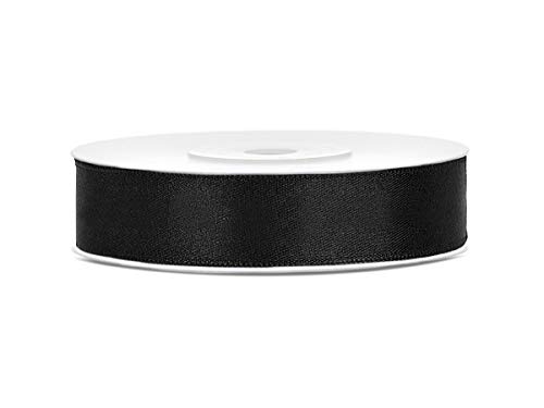 25 m x 12 mm Rolle Satinband Geschenkband Schleifenband Dekoband Satin Band (Schwarz) von DekoHaus