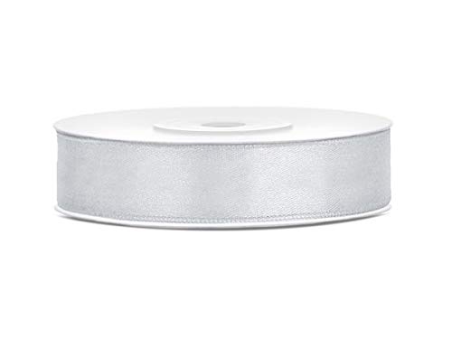 25 m x 12 mm Rolle Satinband Geschenkband Schleifenband Dekoband Satin Band (Silber) von DekoHaus