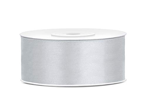 25mm x 25m Rolle Satinband Geschenkband Schleifenband Dekoband Satin Band (SIlber) von DekoHaus