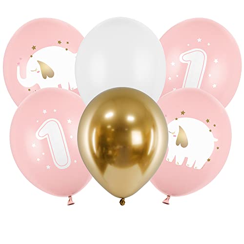 6 Stück Strong Luftballons Set 1 Jahr Rosa 30cm Partyzubehör von DekoHaus