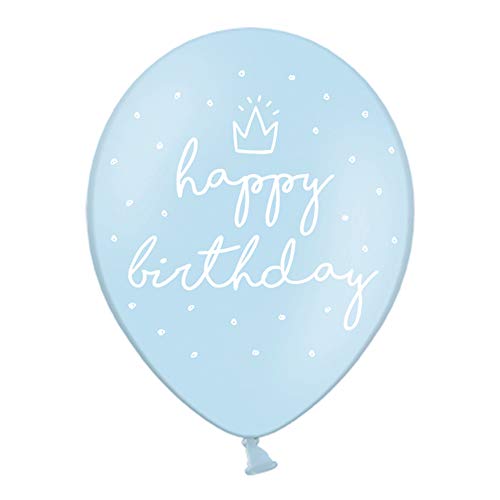 6 Stück Strong Luftballons in Hellblau mit Happy Birthday Aufdruck 30cm Partyzubehör von DekoHaus