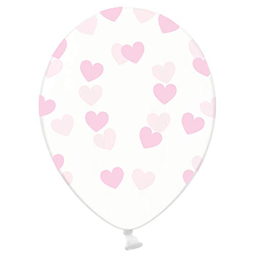 6 Stück Strong Luftballons in Transparent mit Hellrosa Herzen 30cm Partyzubehör von DekoHaus