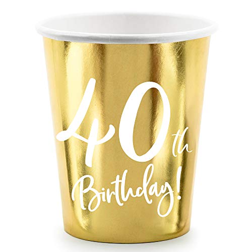 Einweg Papierbecher in Gold 220ml 40th Birthday 24 Stück Partyzubehör von DekoHaus