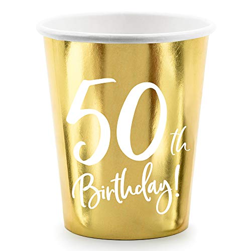 Einweg Papierbecher in Gold 220ml 50th Birthday 12 Stück Partyzubehör von DekoHaus