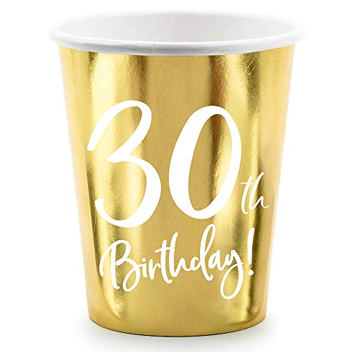 Einweg Papierbecher in Gold 220ml 30th Birthday 24 Stück Partyzubehör von DekoHaus