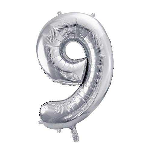 Folienballon Zahl 9 in Silber, Metallic, Größe: 86cm von DekoHaus
