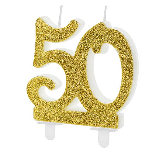 Geburtstagskerze Zahl 50 in Gold Höhe 7,5cm Kuchenkerze von DekoHaus