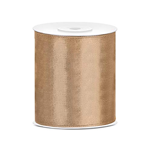 Satinband 100mm x 25m Farbauswahl Dekoband Schleifenband (Cappuccino Gold) von DekoHaus