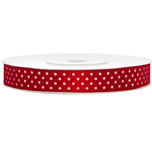 Satinband in Rot mit Weiße Punkten 12 mm/25m Dekoband von DekoHaus