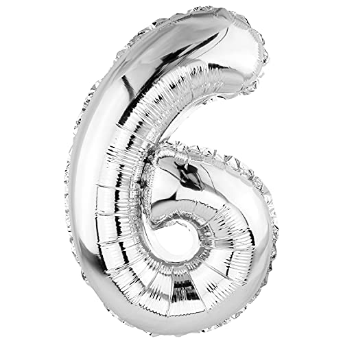 DekoRex Folienballon Silber 40cm Geburtstag Jubiläum Hochzeit Deko (Zahl 6) von DekoRex