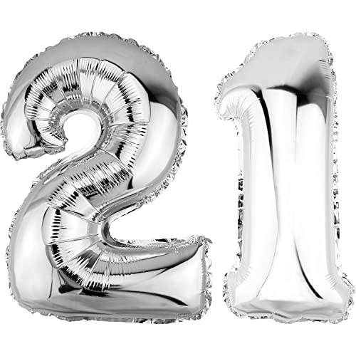 DekoRex Folienballon Silber 40cm Geburtstag Jubiläum Hochzeit Deko (Zahl 21) von DekoRex