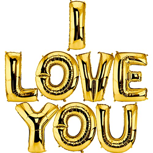 DekoRex ® I LOVE YOU Riesenballons Folienballons Buchstabenballons Heliumballons in Gold 100 cm hoch von DekoRex