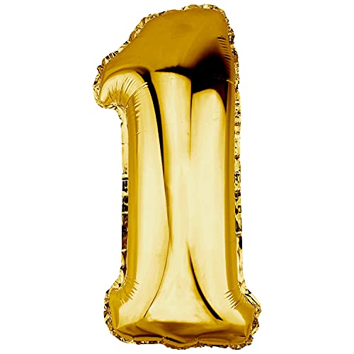 DekoRex Folienballon Gold 100cm Geburtstag Jubiläum Hochzeit Deko (Zahl 1) von DekoRex