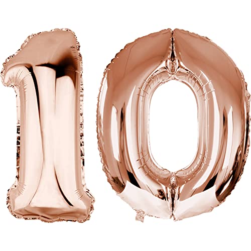 DekoRex Folienballon Rosegold 100cm Geburtstag Jubiläum Hochzeit Deko (Zahl 10) von DekoRex