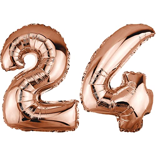 DekoRex Folienballon Rosegold 100cm Geburtstag Jubiläum Hochzeit Deko (Zahl 24) von DekoRex