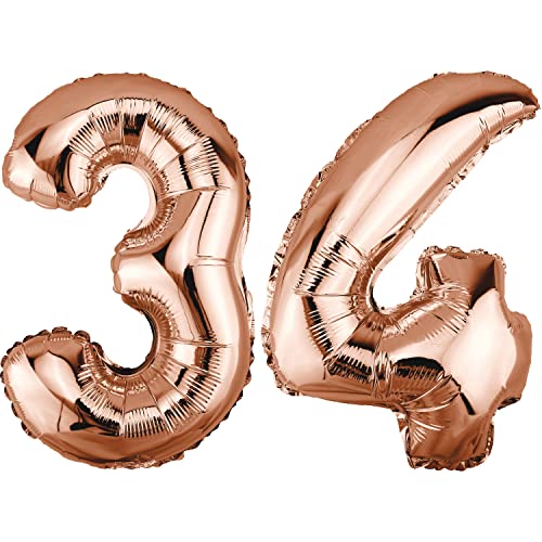 DekoRex Folienballon Rosegold 40cm Geburtstag Jubiläum Hochzeit Deko (Zahl 34) von DekoRex