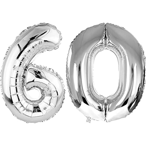 DekoRex Folienballon Silber 100cm Geburtstag Jubiläum Hochzeit Deko (Zahl 60) von DekoRex