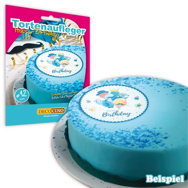 Tortenauflage "Happy Birthday" in blau, Oblate, 12cm von Dekoback GmbH