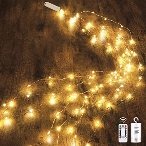 Dekofun Lichterschweif 1M 100 LED Weihnachtsbeleuchtung mit Batterie, Timer, Fernbedienung, Lichterstrang 8 Modi Wasserfall Lichterkette Wasserdicht Lichterbündel für Weihnachten Außen Innen Deko von Dekofun