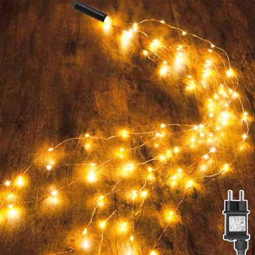 Dekofun Lichterschweif 2M 400 LED Weihnachtsbeleuchtung mit Strom, Timer, Lichterstrang 8 Modi Wasserfall Lichterkette Wasserdicht Lichterbündel für Weihnachten Baum Außen Innen Deko - Warmeweiß von Dekofun