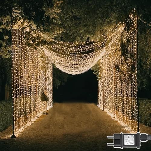 Dekofun Lichterketten Vorhang 2 Stück 300 LED 3m x 3m Lichtervorhang Aussen mit Stecker, Timer, 8 Modi Wasserdichte Ramadan Süsleri, Lichterkette Wand für Außen Innen Hochzeit Fenster Garten Deko von Dekofun