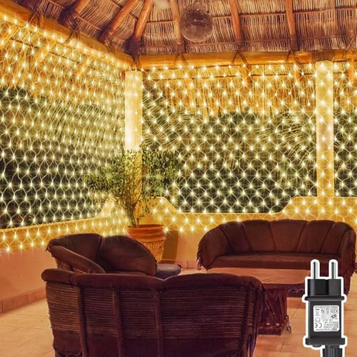 Dekofun Lichternetz Außen 3x2m 200 LED Lichterkette Netz mit Stecker, Timer, 8 Modi Weihnachtsbeleuchtung Netz Wasserdicht Lichtervorhang für Busch Garten Balkon Innen Baum Zimmer Deko - Warmweiß von Dekofun