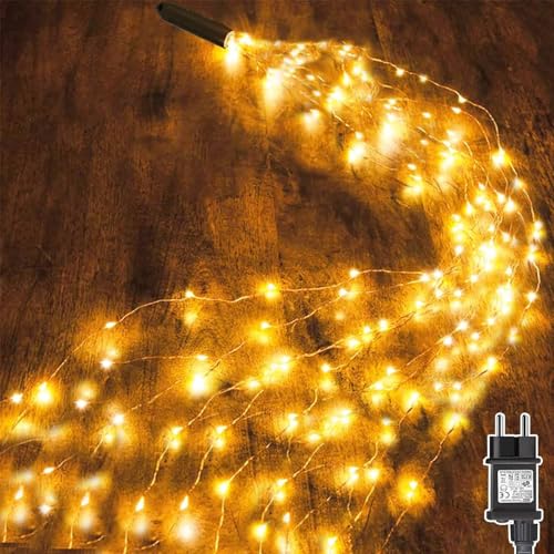 Dekofun Lichterschweif 2M 200 LED Weihnachtsbeleuchtung mit Strom, Timer, Lichterstrang 8 Modi Wasserfall Lichterkette Wasserdicht Lichterbündel für Weihnachten Baum Außen Innen Deko - Warmeweiß von Dekofun