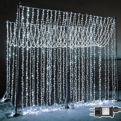 Dekofun Lichtervorhang 2 Stück 600 LED 6m x 3m Lichterkette Vorhang mit Stecker, Timer, 8 Modi Wasserdichte Lichterketten Vorhang für Außen Innen Hochzeit Fenster Garten Wand Deko - Kaltweiß von Dekofun