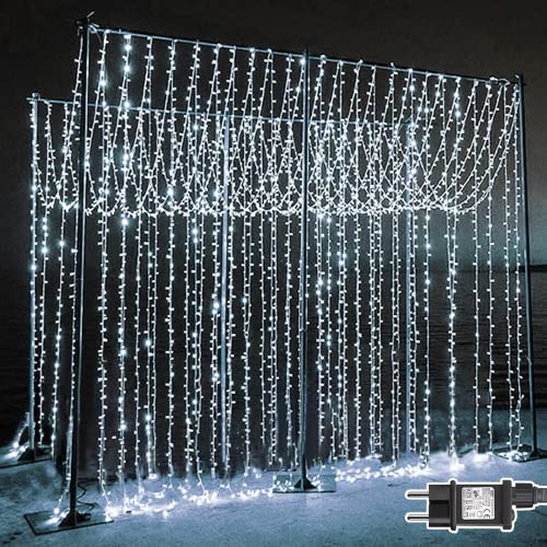 Dekofun Lichtervorhang 600 LED 6m x 3m Lichterkette Vorhang, 8 Beleuchtungsmodi Weihnachtsbeleuchtung IP44 wasserdicht Lichtervorhang für Wand Hochzeit Zimmer Außen Innen Weihnachten Deko (Kaltweiß) von Dekofun