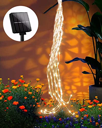 Dekofun Solar Lichterkette Aussen klein 2M 200 LED Lichterschweif außen Wetterfest 8 Modi Solarlichterkette Wasserfall für Außen Garten Terrasse Balkon Pflanzen Gießkanne Deko - Warmweiß von Dekofun