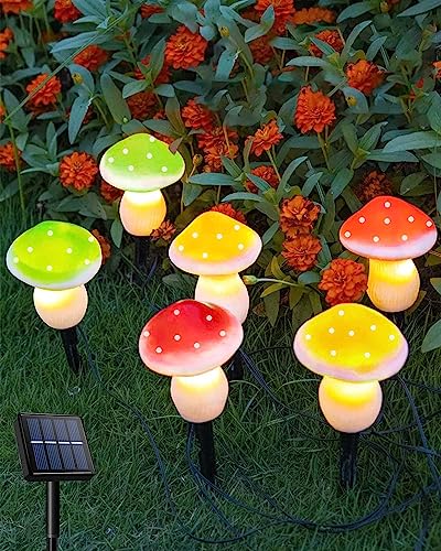 Dekofun Solar Lichterkette Aussen 6 LED Solargarten Pilzlampe, 8 Modi Leuchtpilze Led Deko Wasserdicht Solarlampen für Außen Garten, Pilz Lampe für Garten Rasen Balkon Terrassen Ostern Deko von Dekofun