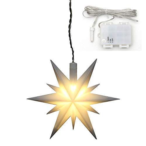 Dekohelden24 Weihnachtsstern aus Kunststoff in weiß, für Innen und Außen geeignet, inkl. LED Beleuchtung und 6h Timer, für Batteriebetrieb. Maße L/B/H: 13,5 x 5,5 x 12 cm., 833420-A von Dekohelden24