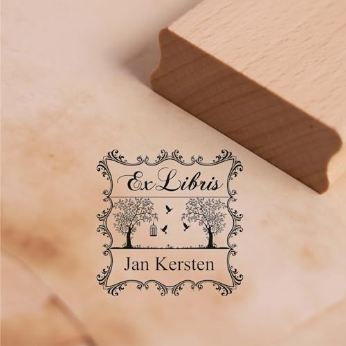 Dekolando Ex Libris Stempel personalisiert mit Namen und Motiv Romantik Garten - Exlibris Buchstempel Holzstempel Buch Kennzeichnung Name ca. 48 x 48 mm von Dekolando