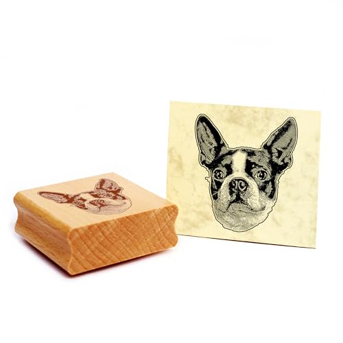 Dekolando Motivstempel Boston Terrier Stempel Hund Holzstempel 43 x 48 mm von Dekolando