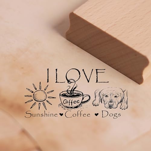 Dekolando Motivstempel I Love Sunshine Coffee Dogs Stempel Sonne Kaffee Hunde Spruch Holzstempel - Scrapbooking Stempeln Basteln - Abdruckgröße 58 x 28 mm von Dekolando