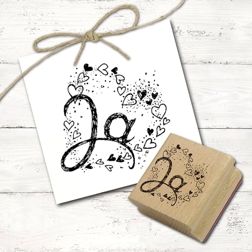 Dekolando Motivstempel Ja Herz - Liebe Stempel Hochzeit Holzstempel Verlobung - Abdruck 48 x 48 mm von Dekolando