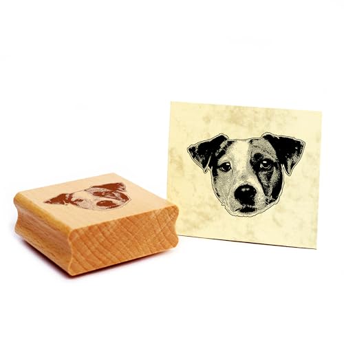 Dekolando Motivstempel Jack Russel Terrier Kopf Stempel Hund Holzstempel 48 x 36 mm von Dekolando