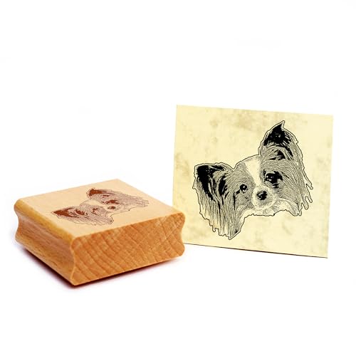 Dekolando Motivstempel Kontinentaler Zwergspaniel Papillon Stempel Hund Holzstempel 48 x 48 mm von Dekolando