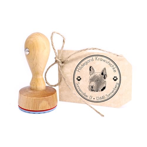 Dekolando Stempel personalisiert Thai Ridgeback Hund Hunde rund 40mm Adressstempel Holzstempel Namensstempel Adresse Familienstempel Buchstempel von Dekolando