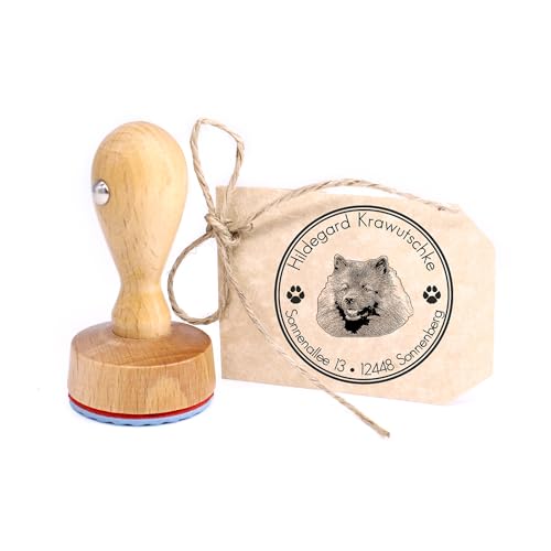 Dekolando Stempel personalisiert Wolfspitz Hund Hunde rund 40mm Adressstempel Holzstempel Namensstempel Adresse Familienstempel Buchstempel von Dekolando