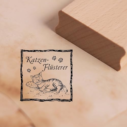 Motivstempel Katzenflüsterer Rahmen - Katze Stempel Holzstempel Scrapbooking 48 x 48 mm von Dekolando