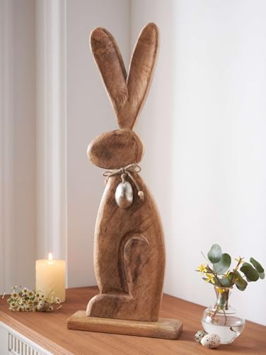 Dekoleidenschaft große Dekofigur Osterhase aus Mango-Holz, 63 cm hoch, Osterdeko, Holzdeko, Osterfigur von Dekoleidenschaft