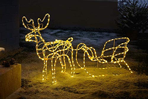 LED Deko "Rentier mit Schlitten" 177 cm lang, Weihnachtsbeleuchtung für Draussen, Weihnachtsdeko mit Lichterkette, Gartendeko mit Lichtschlauch von Dekoleidenschaft