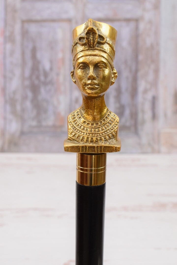 Büste Ägypterin Gehstock Aus Holz Und Messing - Erstaunliche Mythologie Cane Elegantes Geschenk Für Großvater Vater von DekorStyle